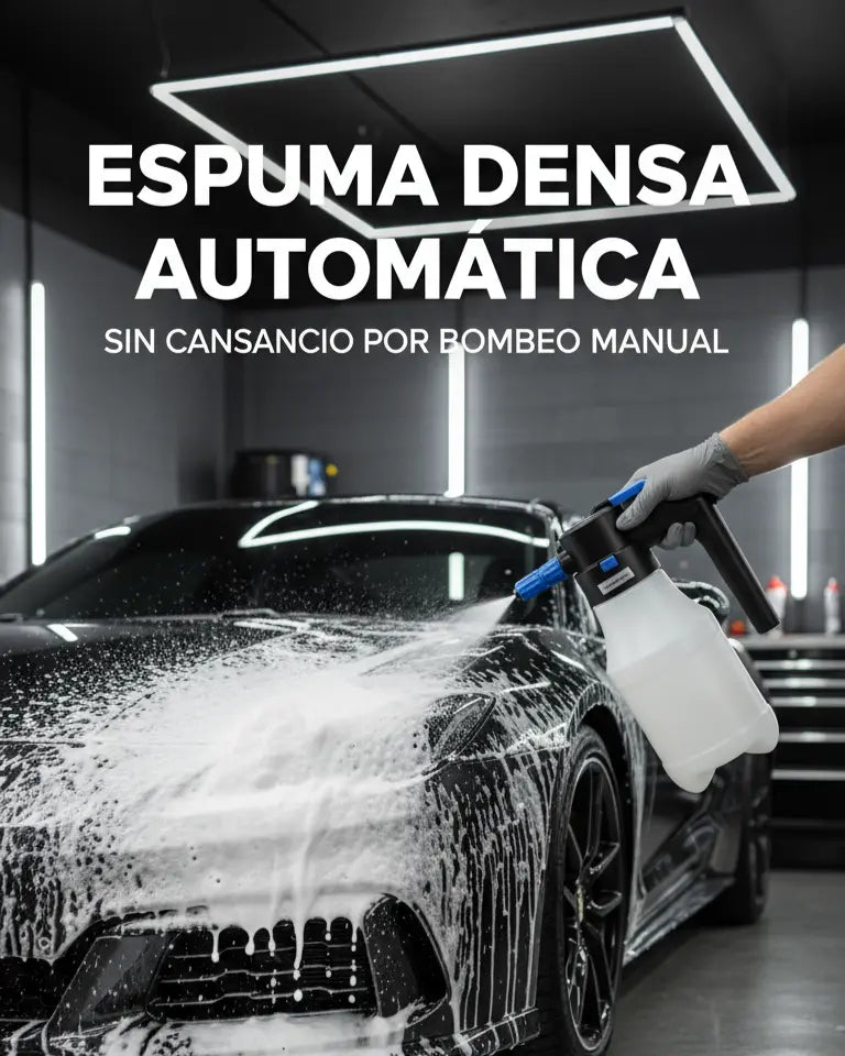 ACCESORIO LAVADO COCHE FOAMER INFOGRAFÍA CON ESPUMA Y COCHE DE FONDO