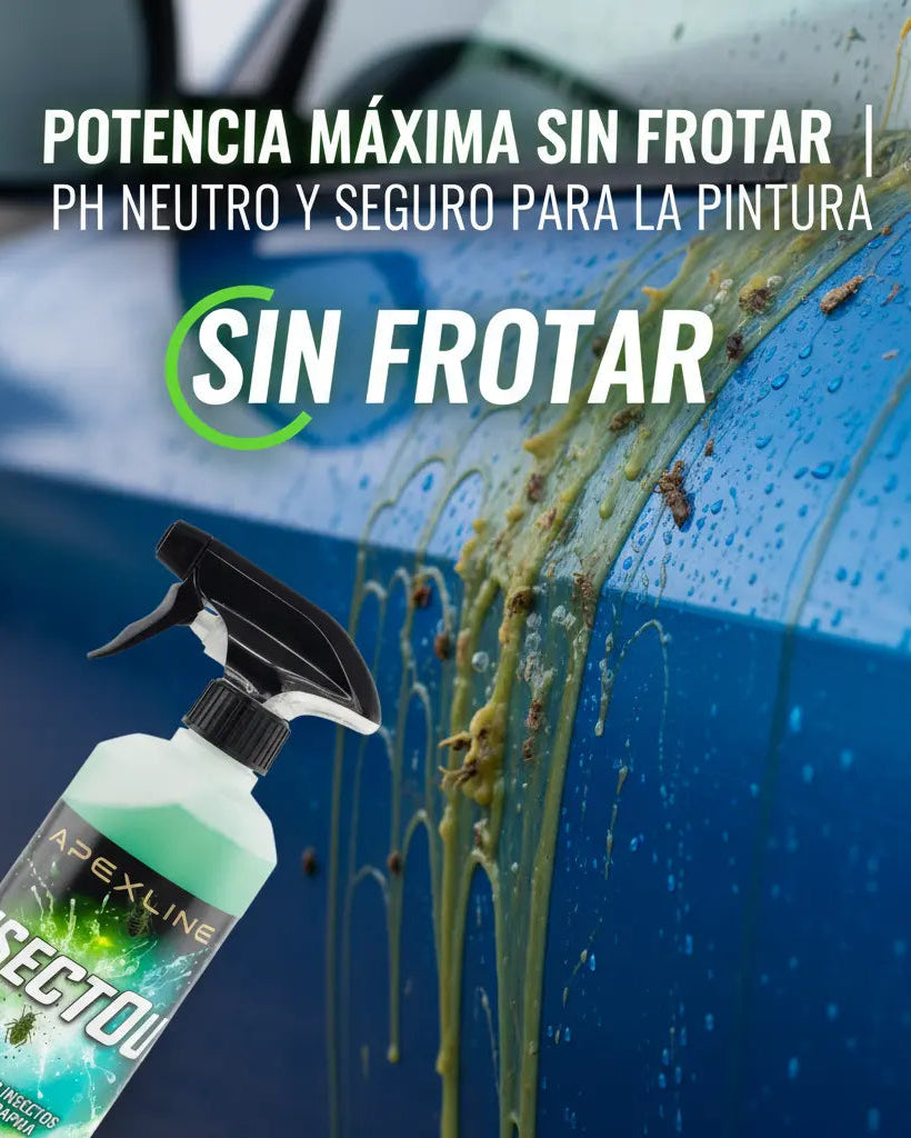 Limpiador de insectos infografia explicativa con foto de coche de fondo