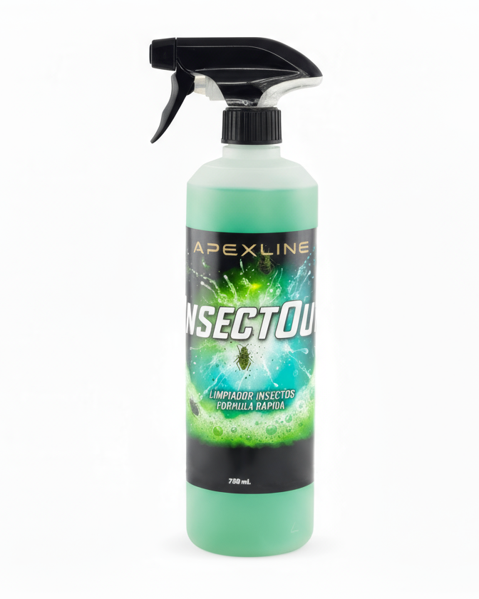 Limpiador de insectos, foto producto verde con fondo blanco.