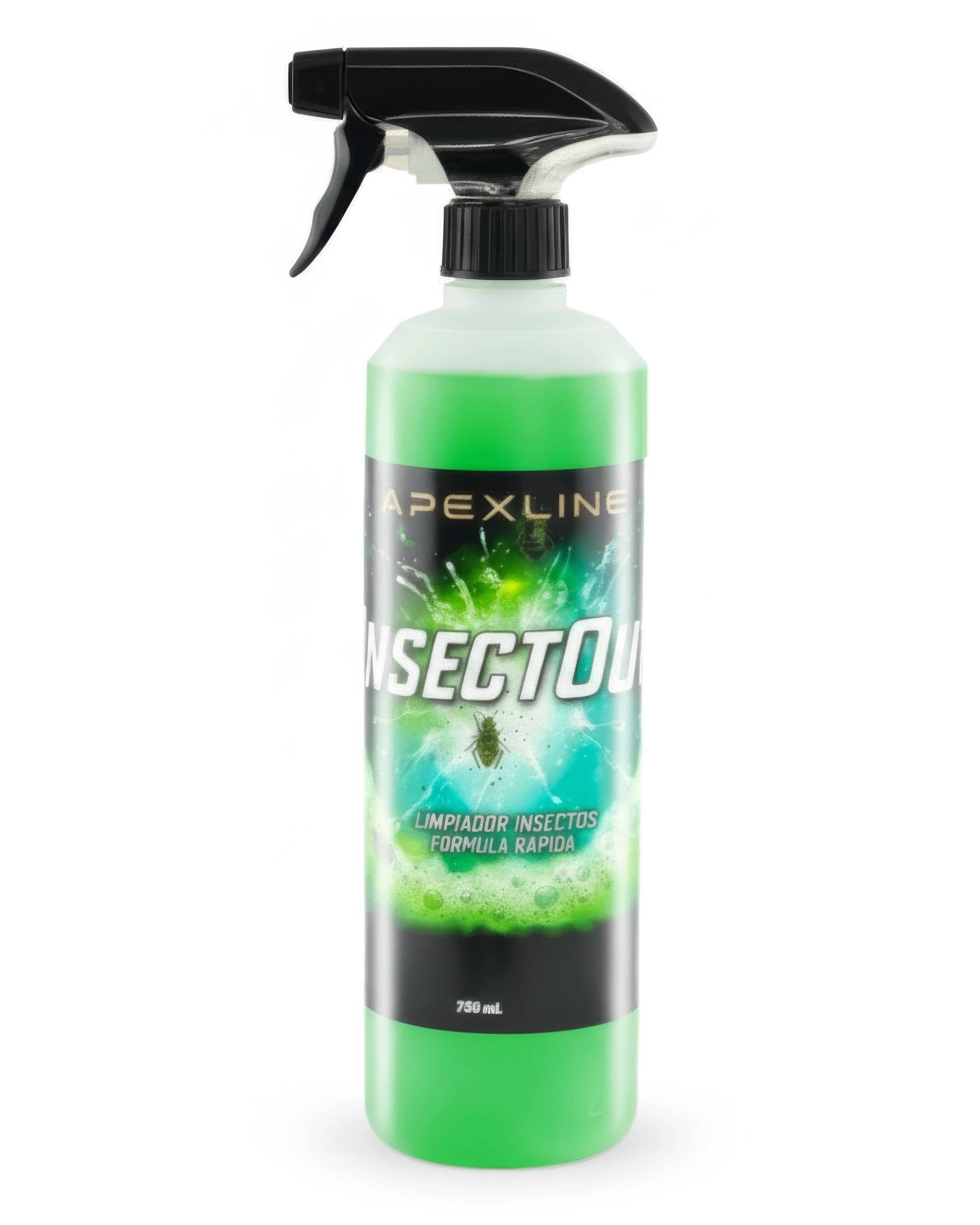 Limpiador de insectos, foto producto verde con fondo blanco.
