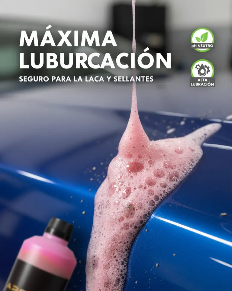 CHAMPU PARA COCHE ACTIVO ROSA INFOGRAFIA PRODUCTO CON SHOWCASE DE PH NEUTRO